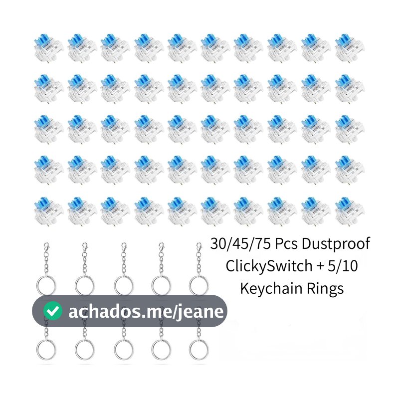 75 Peças Interruptor de Teclado Mecânico Clique Tátil com 10 Chaveiros – 30 Milhões de Clicks, Interruptor Clicker
