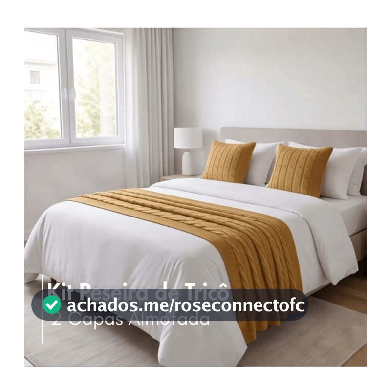 Kit Peseira de Tricô + Capas de Almofada Decorativas Sofisticadas para Cama Sofá Sala Luxo