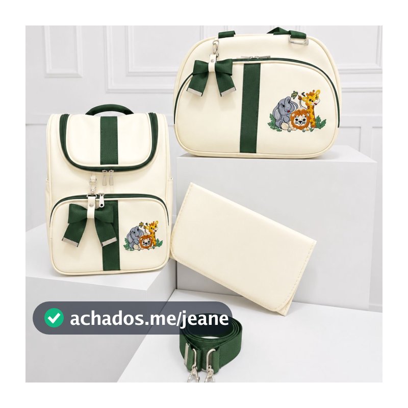 Bolsa Maternidade Kit Premium Luxo 3 Peças com Bordado e Safari ENFANTILI