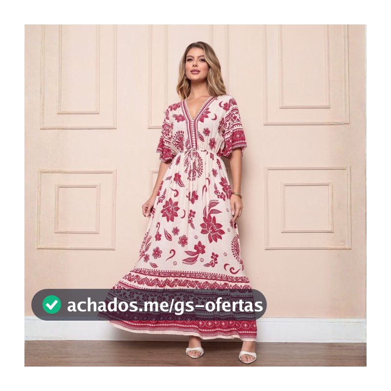 Vestido Longo Estampado Inspiração Feminina com Decote V para Verão