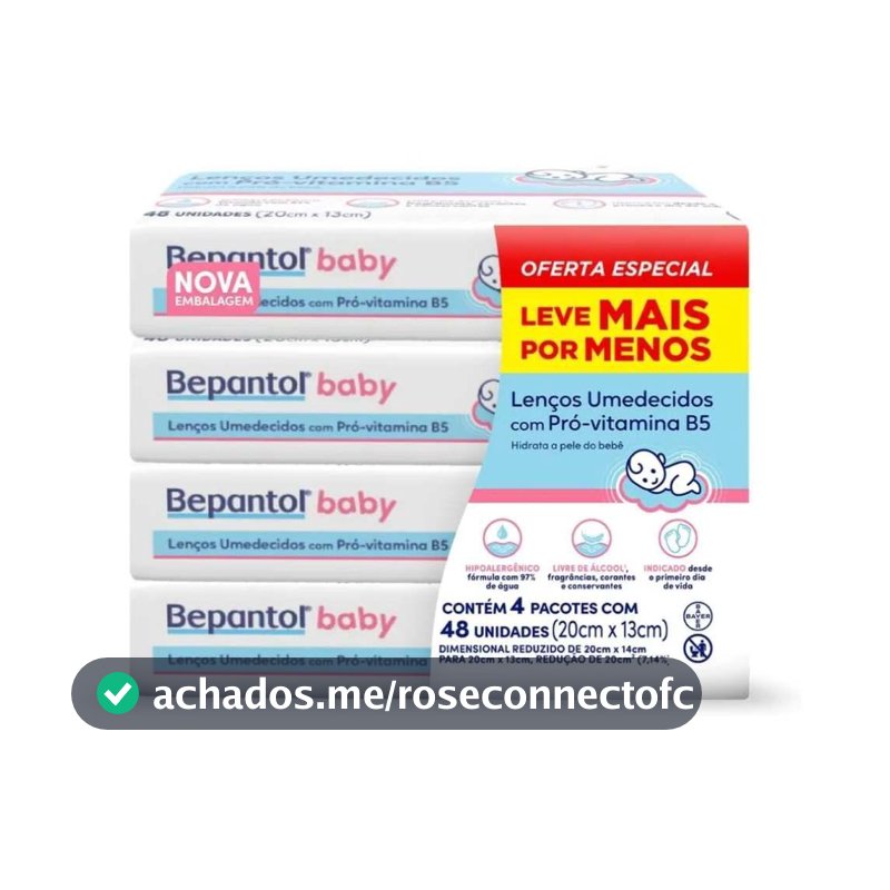 KIT LENÇO UMEDECIDO BEPANTOL BABY LEVE 4 PAGUE 3 48 UNIDADES CADA