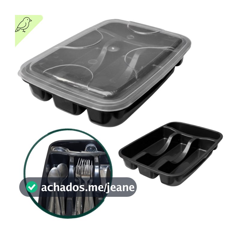 Porta Talher Preto com Tampa Organizador Doméstico Cozinha Durável para Guardar na Gaveta Seguro