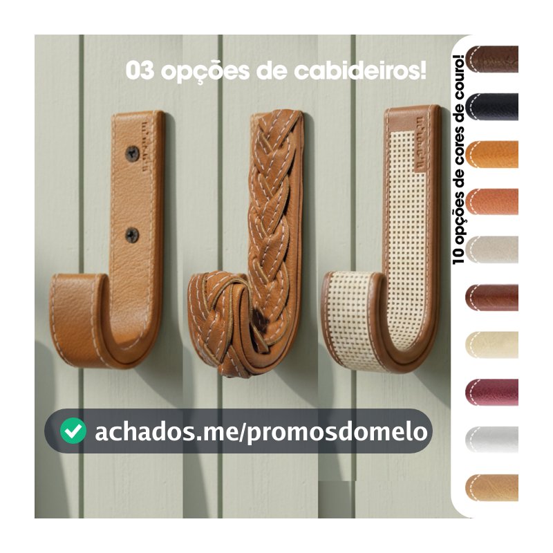 02 Cabideiro Gancho Jota de Parede - Metal Textura de Couro Organizador Pendurador Suporte Banheiro