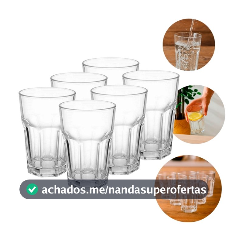 Jogo de Copos 6 Unidades 360ml Vidro Bristol Transparente - Bela Flor