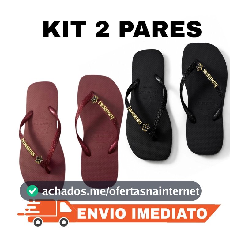 Kit Com 2 Pares de Chinelos Femininos com Glitter e Pingente - Envio Imediato