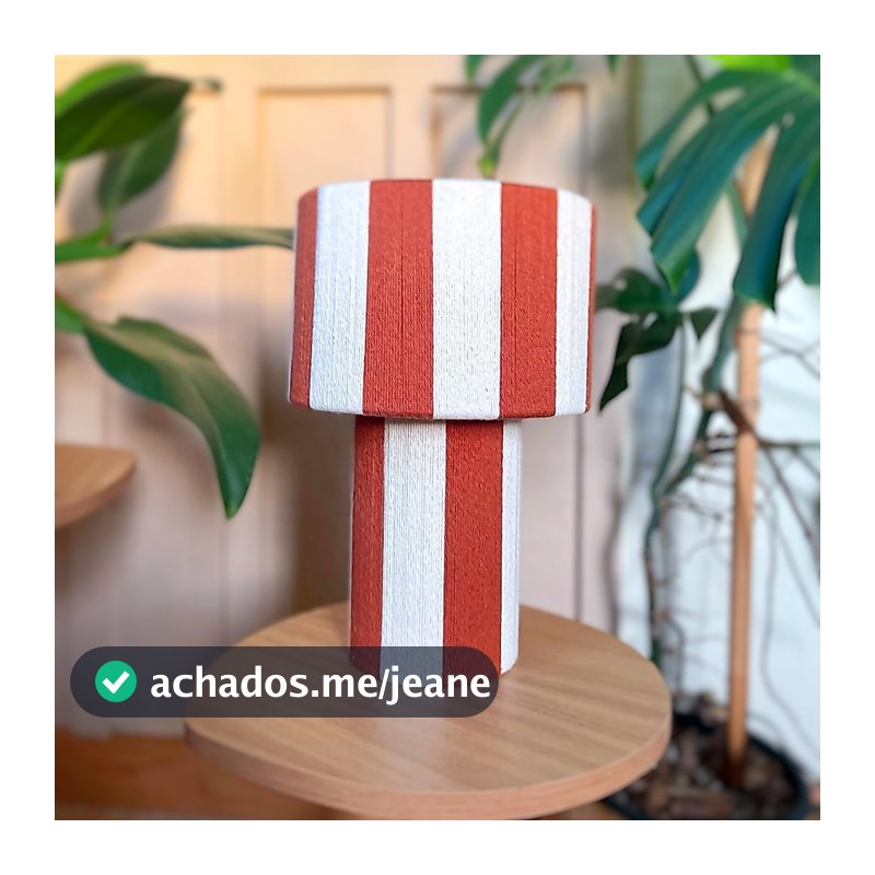 Abajur de mesa Terra Cota | Luminária Artesanal em Algodão Estampa Listrada | Abajur têxtil | Decoração