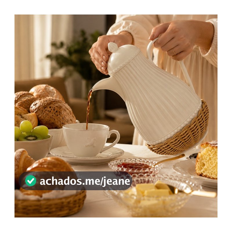 Garrafa Térmica Café e Chá Branco Pérola e Rattan Marrom 1L