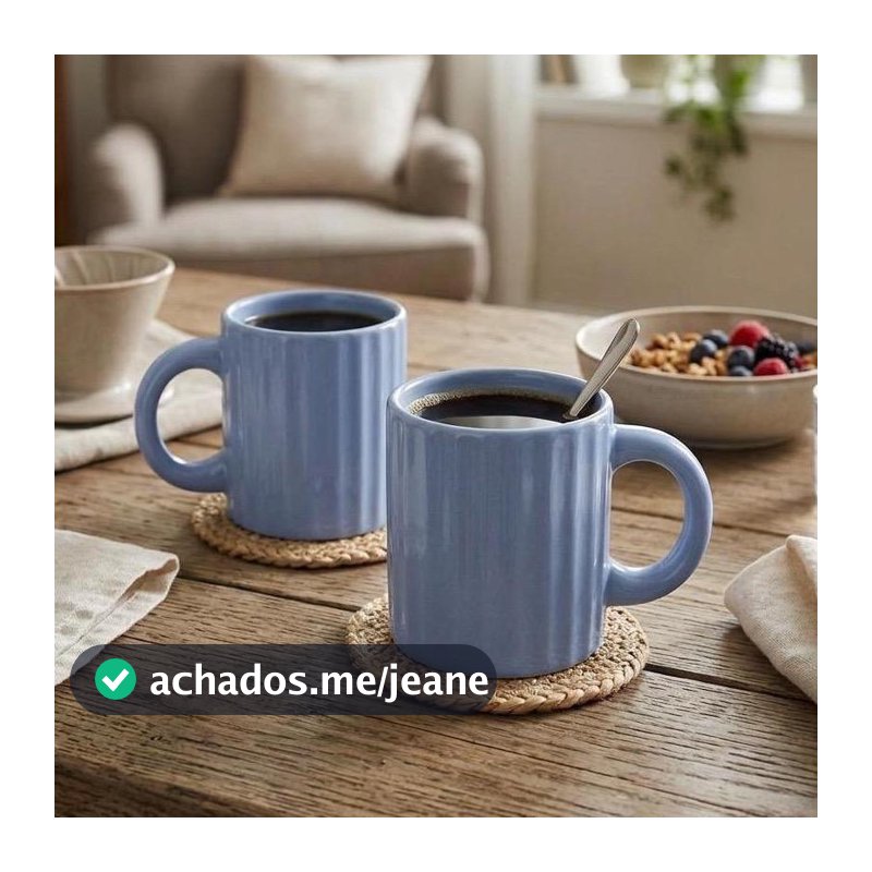 Kit Com  2 Xícaras Azul de Cerâmica Decorativas com Alça – Café e Cappuccino 90 ML