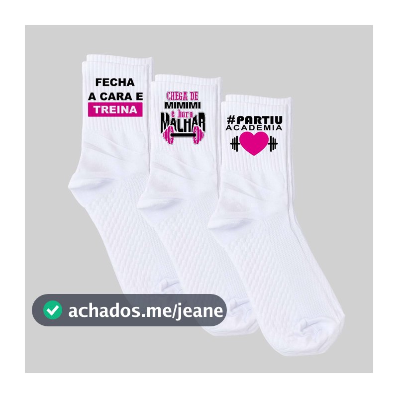 Kit 3 Pares Meias Esportivas Unissex com Tecido Respirável para Mais Conforto Frases Engraçadas Partiu Academia