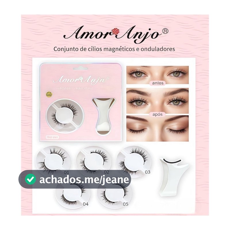 Conjunto de Cílios Magnéticos e Onduladores Amor Anjo - 5 Modelos Naturais e Volume 3D