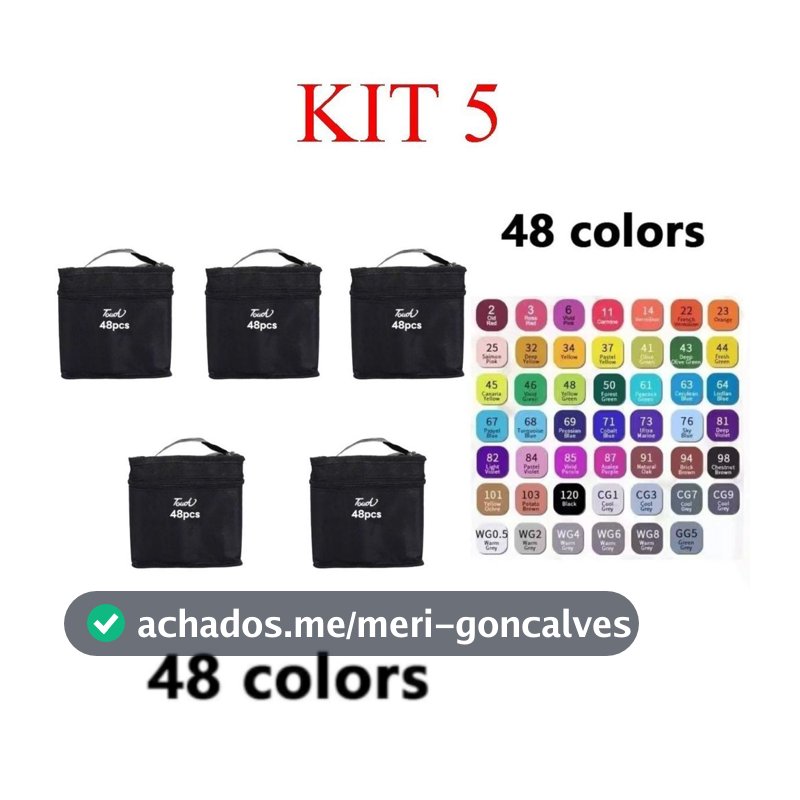 kit 5  Conjunto De Canetas Marcador Permanente Ponta Dupla 48 Cores jimmy