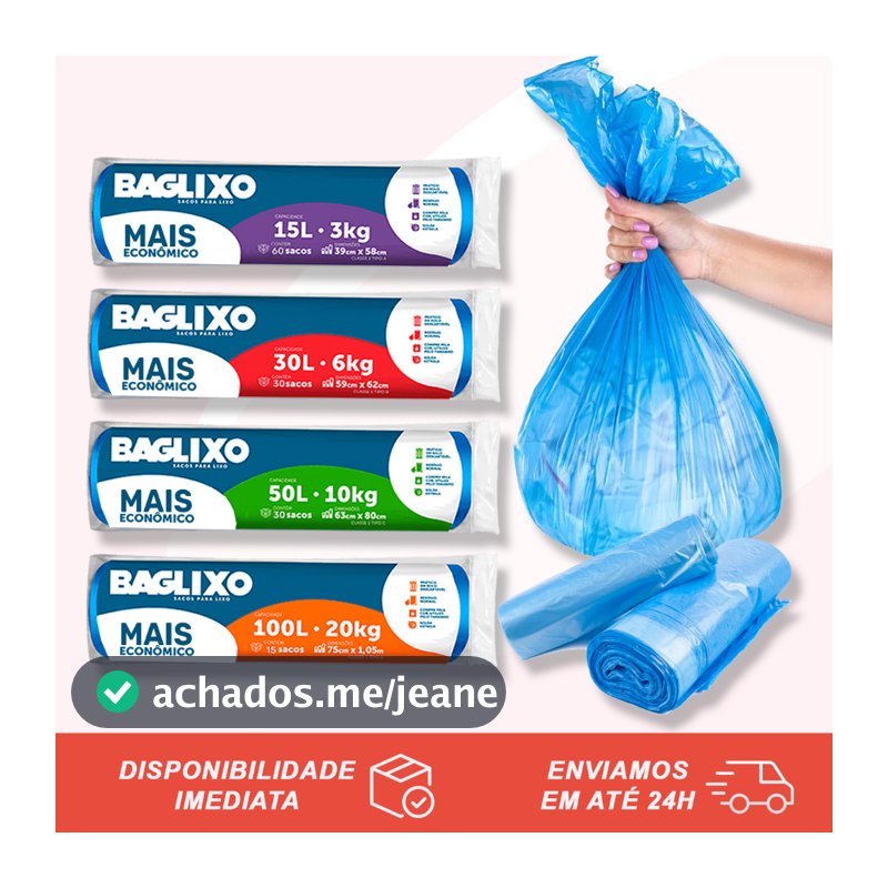 Saco de Lixo Azul Em Rolo 15L, 30L, 50L e 100L Mais Econômico Resistente e Reforçado Para Lixeira Doméstica Baglixo