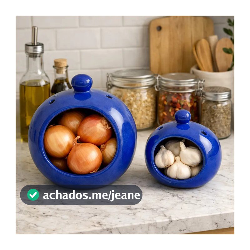 Kit Pote Alho E Cebola Cerâmica Decorativos Cozinha Bancada