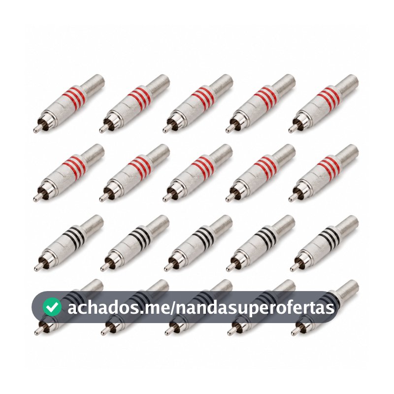 Plug RCA Macho Bertô Kit 10 Pares 20 Peças Metal Blindado Prateado para Som Automotivo e Áudio Profissional