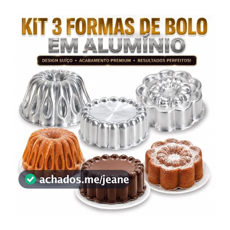 Kit 3 Formas Bolo Alumínio Profissional Formas Bolo Vulcão, Flor Margarida e Charlotte Não Gruda