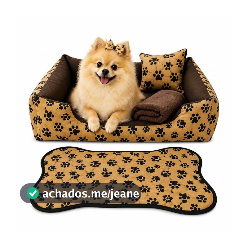 Cama chachorro e gato 60x60 kit 04 pçs caminha,manta,almofada e tapete para comedouros