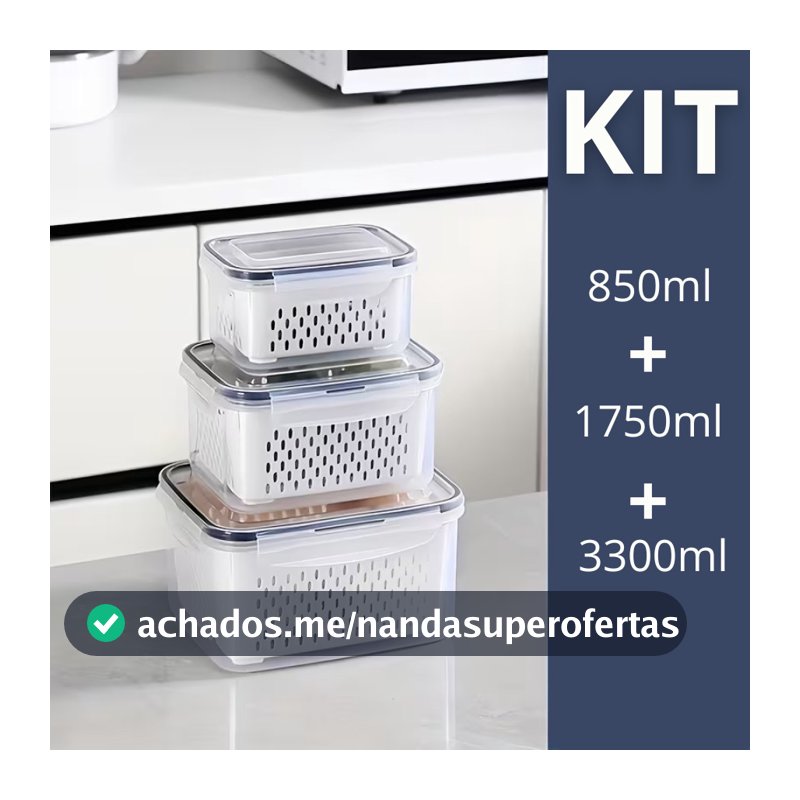 Kit 3 potes Organizadores Geladeira Organizador Alimentos Vegetais Cozinha Moderna