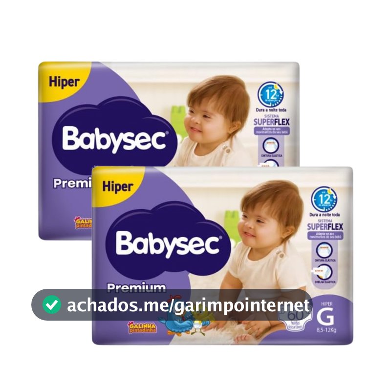 2 Pacotes c/60unidades de Fralda BabySec Premium Galinha Pintadinha Hiper G