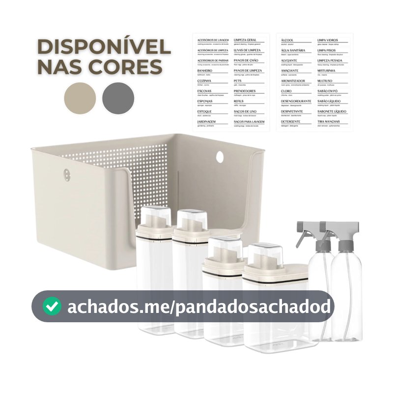 Kit Para Lavanderia 7 Peças Cesto Organizador Dispenser Sabão Borrifador e Etiquetas