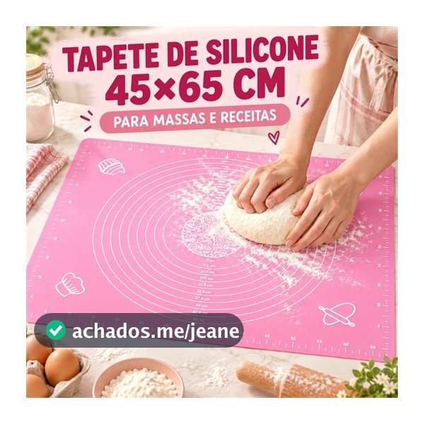 Tapete de Silicone para Massas 45x65cm Grau Alimentício Antiderrapante Não Gruda Confeitaria Bolos Pães Cozinha