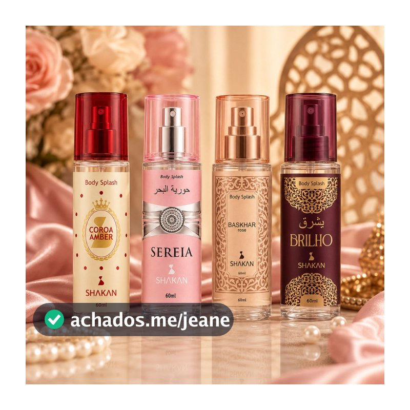 Kit Body Splash Feminino Arabe 60ml Shakan Coroa Amber Sereia Rubi Ametysta Presente Bolsa Ambarados