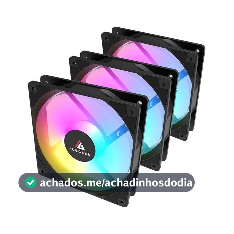 Kit Ventoinhas Acegeek RW12 3x1, Rainbow, 3x120mm, Preto, AG-RW12-3X1-BK
