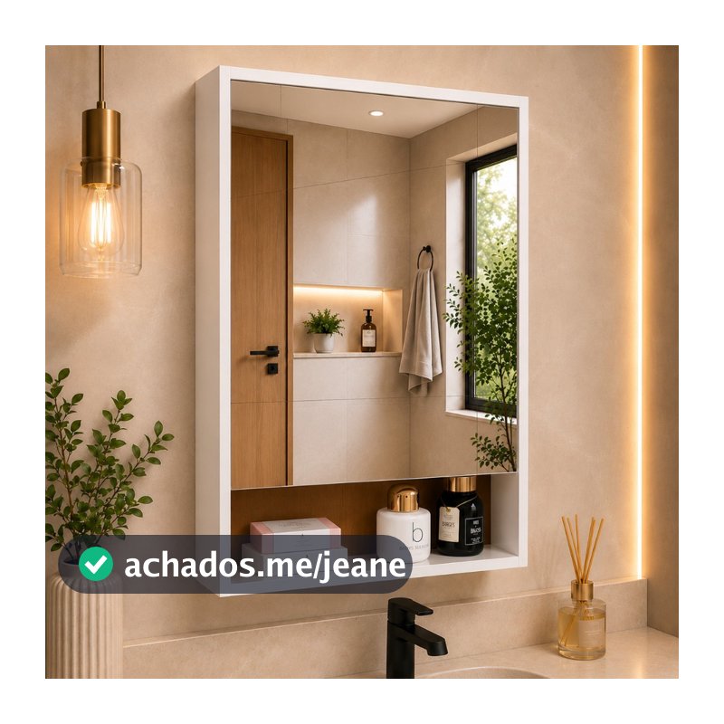 Espelheira Armário Banheiro Gaia com Espelho 1 Porta Nichos Prateleiras MDP Moderna e Compacta