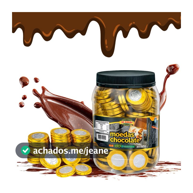 Moedas de Chocolate Kikakau chocolate formato de moeda ideal para crianças caça ao tesouro sacolinha surpresa pote 690g