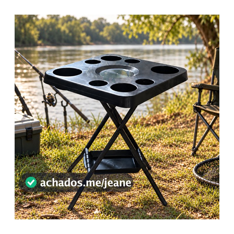 Mesinha Dobrável Portátil Petisqueira com Porta Copos para Piscina, Pescaria, Camping e Praia