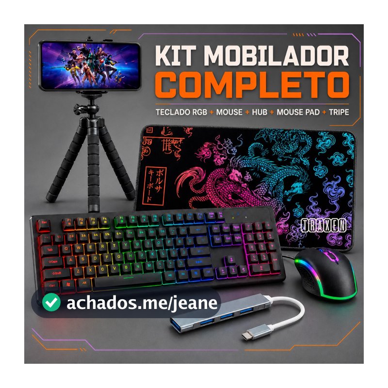 Kit Mobilador Completo Teclado Mouse Gamer Rgb Mouse Pad Hub Tipo c Tripe