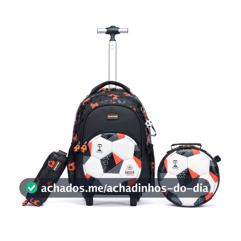 Mochila Kit Carrinho + Lancheira + Estojo Reforçada Futebol Infantil