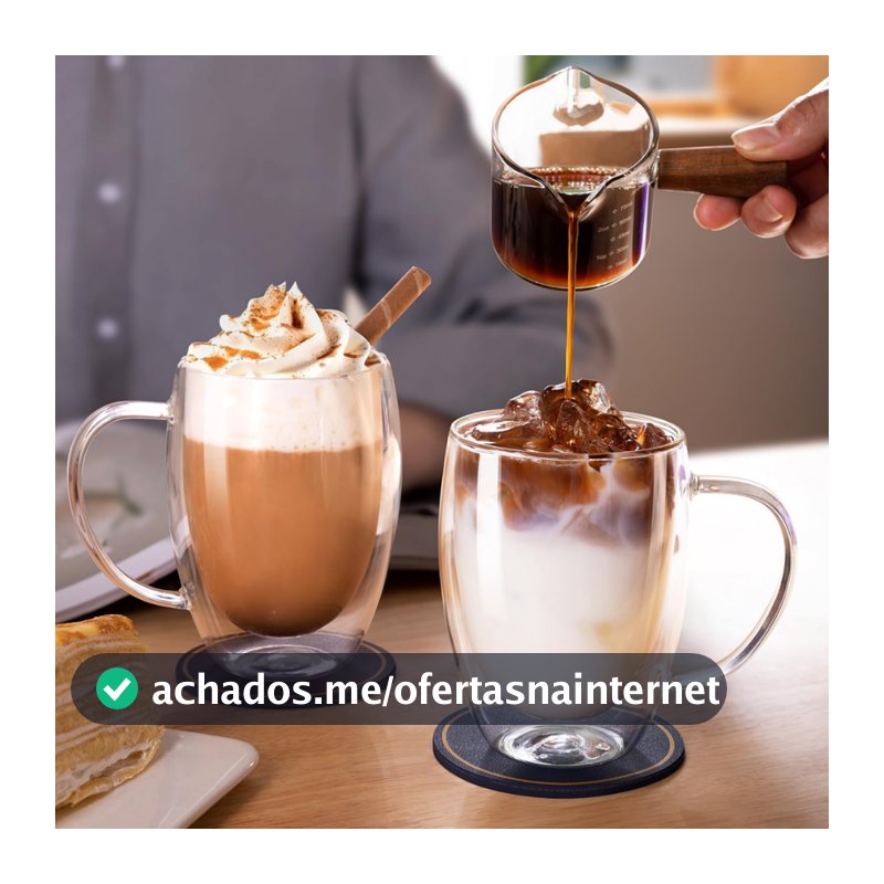 Xícara Café Vidro Duplo 350ml Kit 2 Unidades Promoção