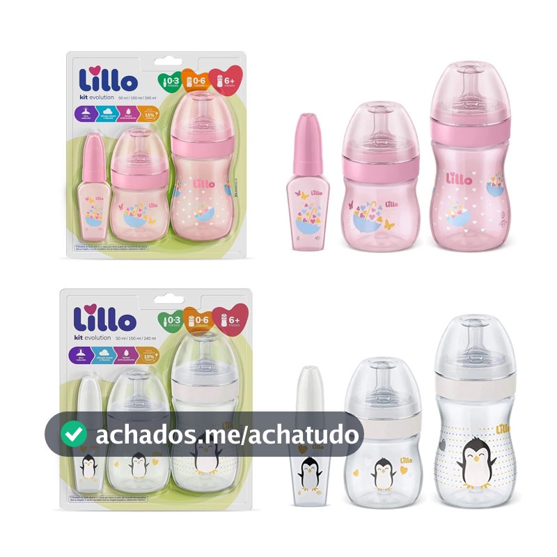 Kit 3 Mamadeiras Lillo Evolution Primeiros Passos de 0 a 1 ano Tampa Anti-vazamento