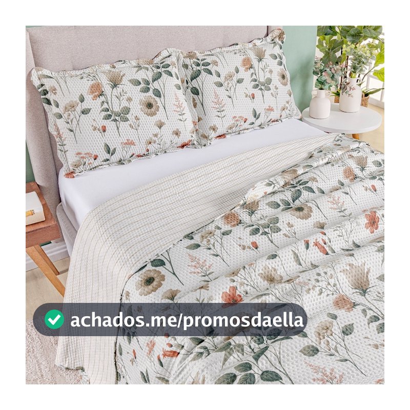 Kit Cobre Leito Colcha King Bouti 3 Peças Dupla Face Estampada Porta Travesseiro Aba Americana