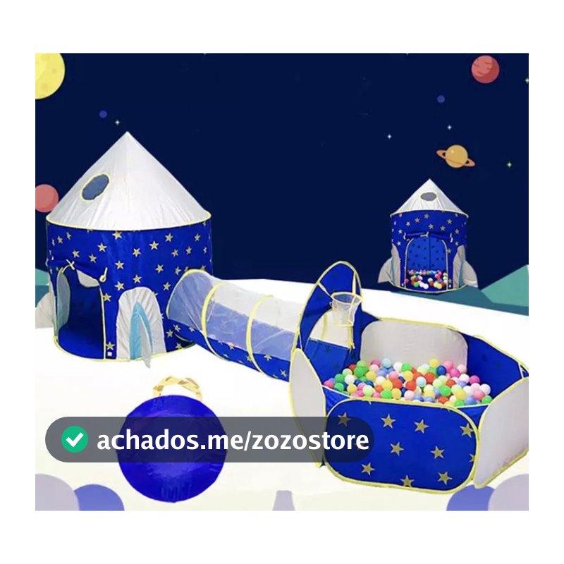 Barraca Menino Tenda Túnel 3x1 Foguete Cabana Com Piscina Be Bolinhas Infantil