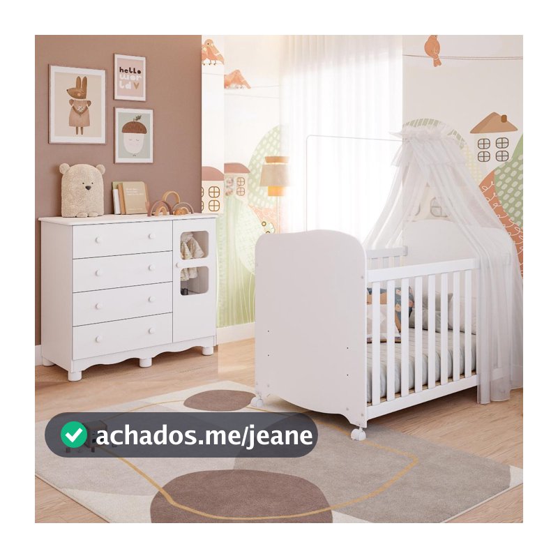 Quarto De Bebê Completo 100% MDF Berço Americano E Cômoda Uli Faura