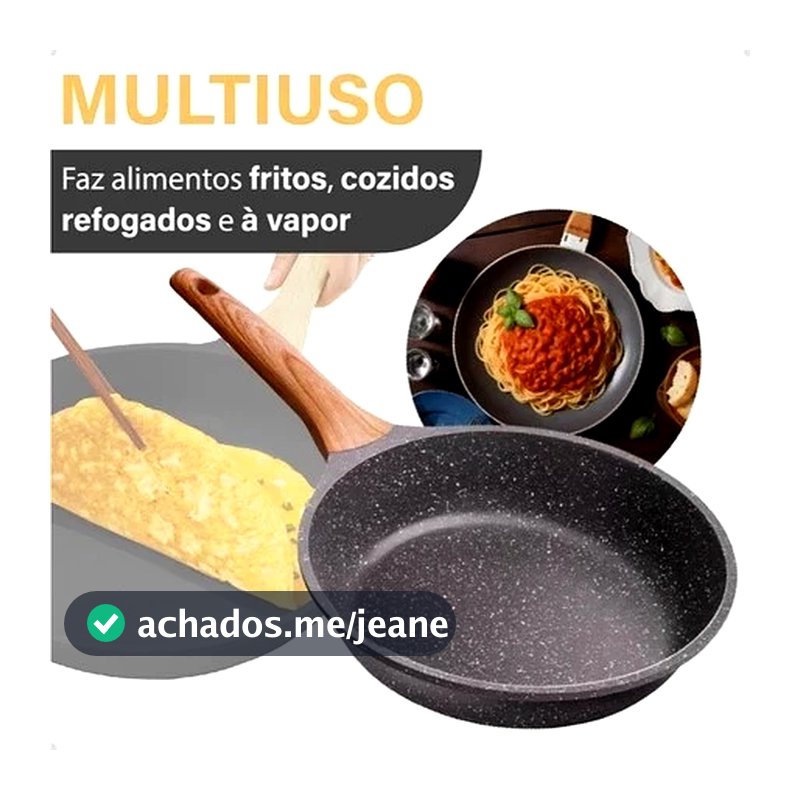 Frigideira Antiaderente de Alumínio Revestimento Cerâmico Premium Funda Cabo Madeira Não Gruda 24/28