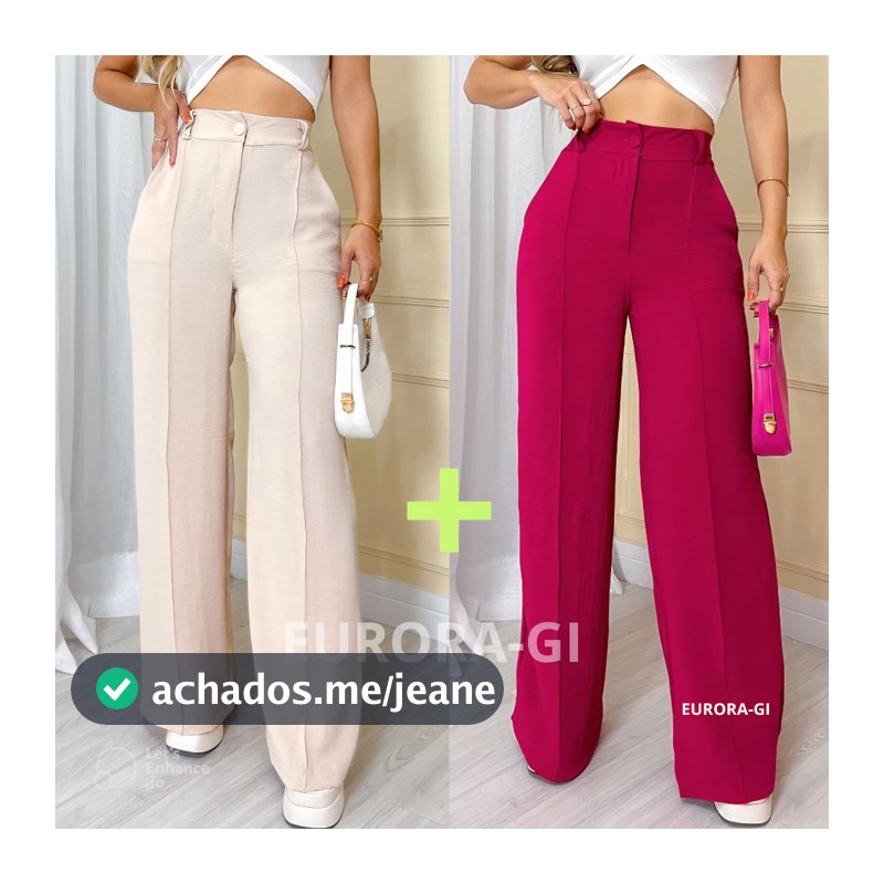 KIT2 Calça Pantalona Feminina Com Botão Forrado e Elástico Na Cintura Tecido Duna Premium