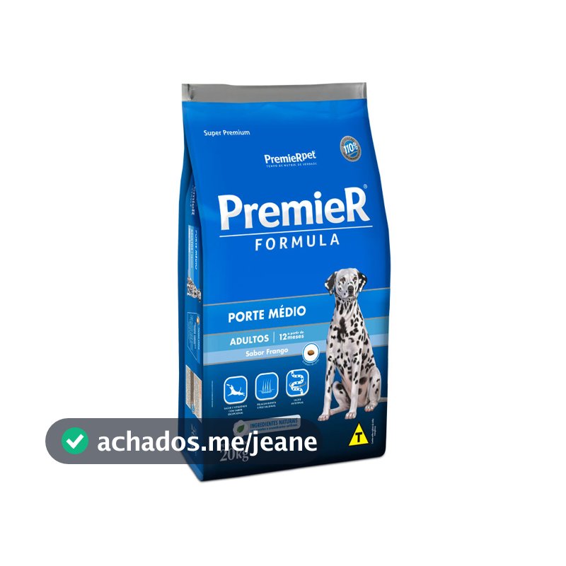 Ração Premier Cães Adultos Raças Médias Sabor Frango 20kg