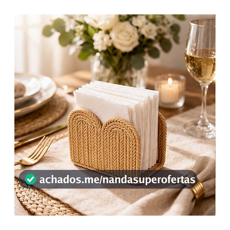 Porta Guardanapo Mesa Posta Premium Estilo Rattan Trançado Decorativo Cozinha Boho Chique