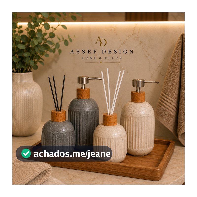 Kit Banheiro Porta Sabonete Liquido + Difusor de Ambiente Aromatizador Elegante Moderno Cerâmica