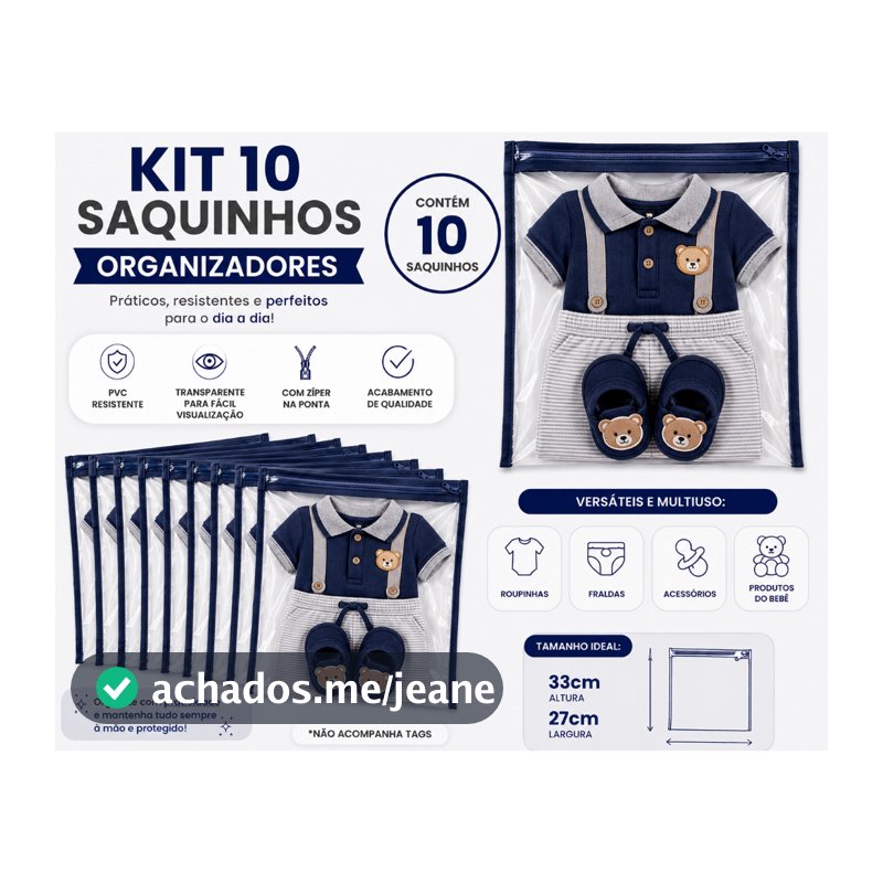 Kit 10 Saquinhos Maternidade Organizador  Mala Bebê 27x33 Cm MALA/VIAGEM/ROUPA SECA E MOLHADA/ LIMPA