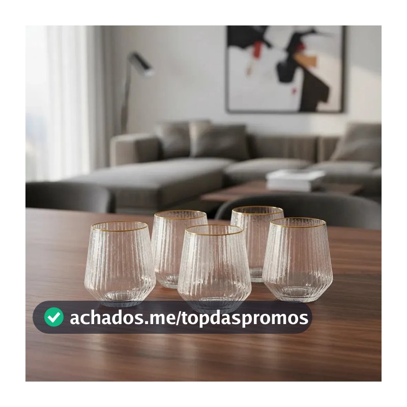 Jogo 6 Copos Cristal Blow 380ml Mesa Posta Degradê Gold
