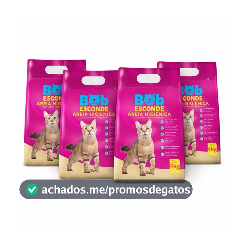 Areia Higiênica para gatos kit com 4un de 4kgs Mandioca Bob Esconde Para Gatos