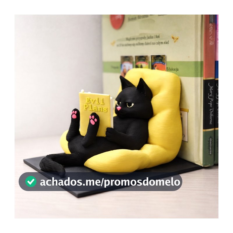 Suporte de Livros Gato Leitor 3D | Bibliocanto Criativo | Decoração Geek para Estante
