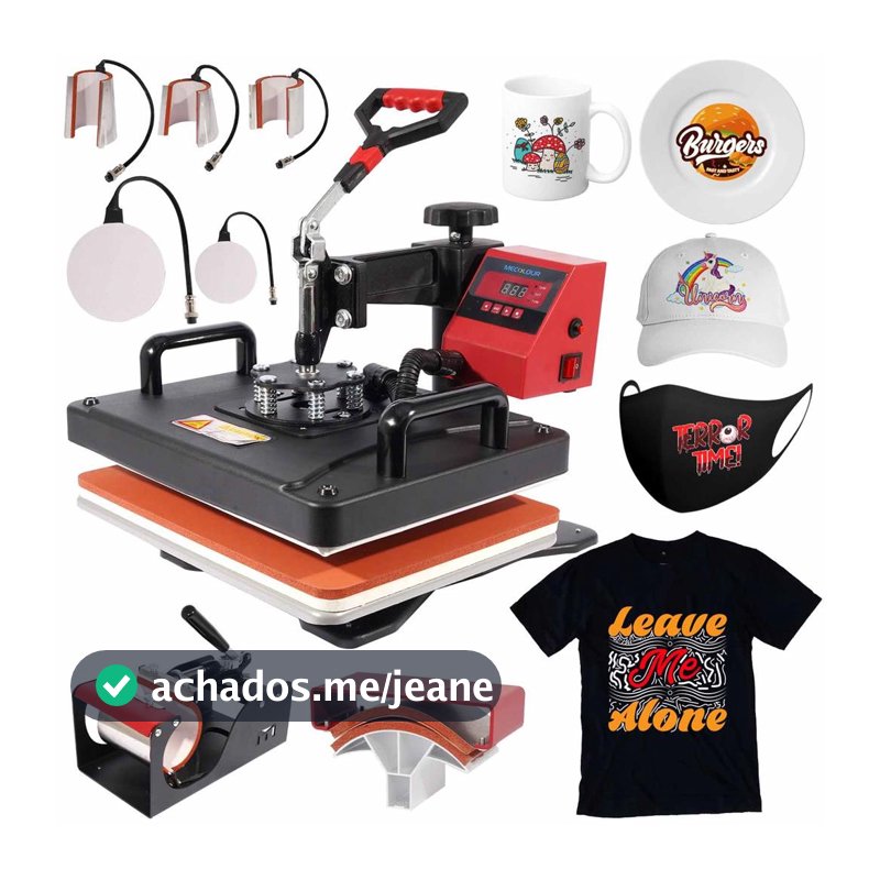 Combo 8 Em 1 Prensa Térmica Sublimação Cor Vermelho E Preto MECOLOUR