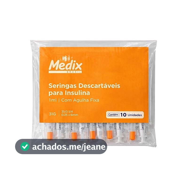 Seringa Insulina 1ml Agulha Fina 6x0,25mm 31G - Kit 10 / 30 / 50 Medix