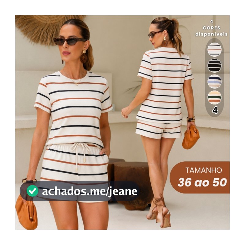 Conjunto Feminino Blusa T-shirt e Short em Malha Premium Básico Dia a Dia Confortável