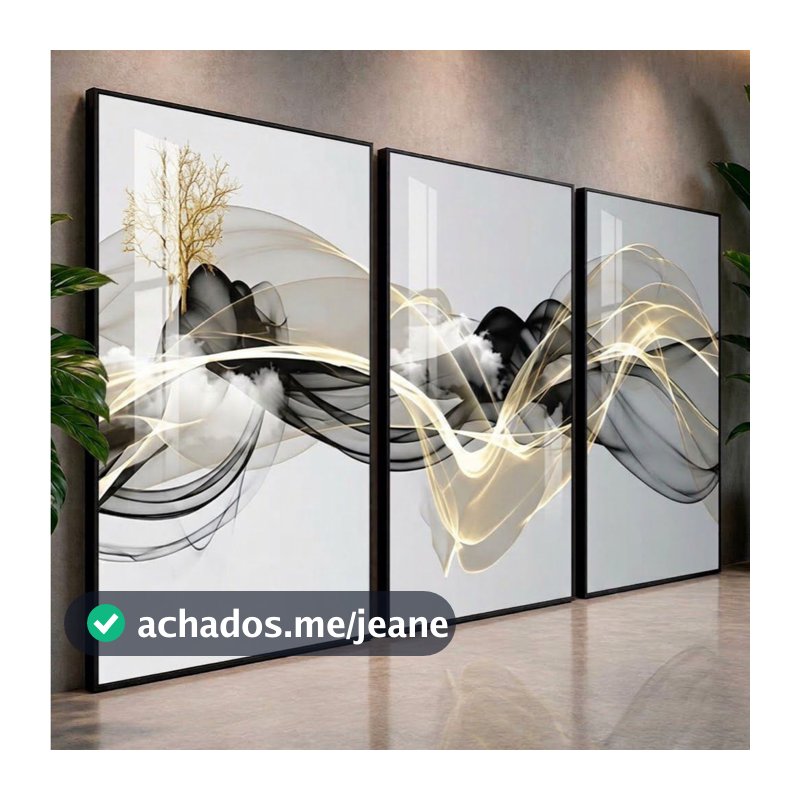 Quadro Decorativo Sala Abstrato Linha Gold Moldura Moderna
