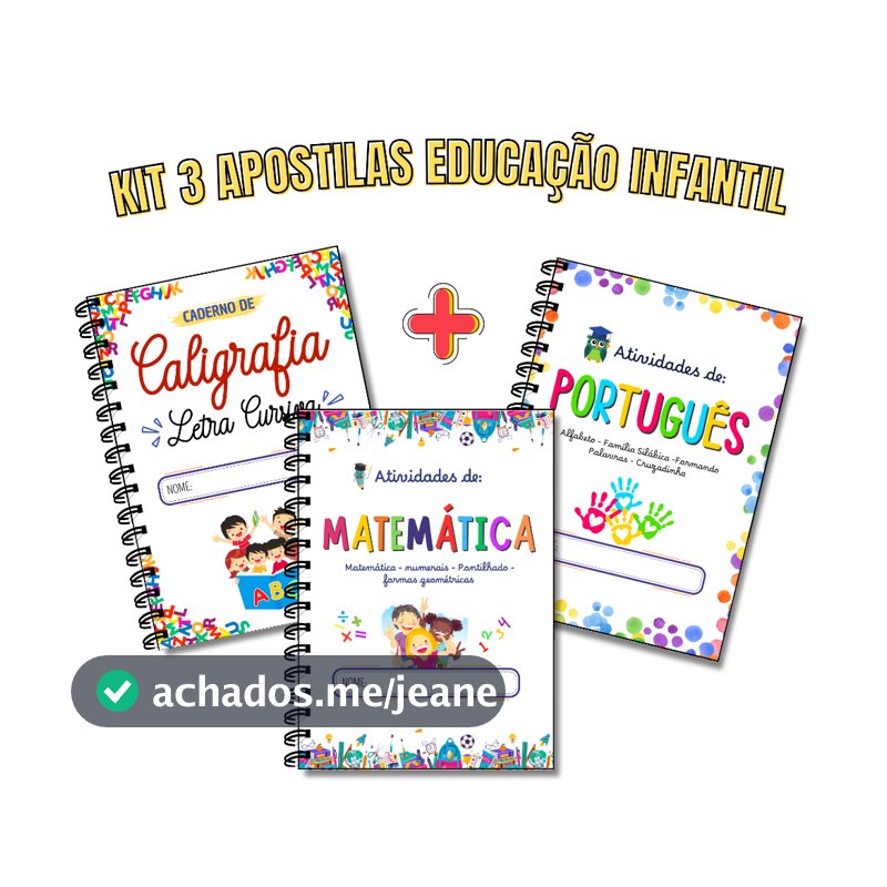 KIT Alfabetização Infantil COMPLETO. 3 Apostilas: Caligrafia, Português e Matemática livro infantil
